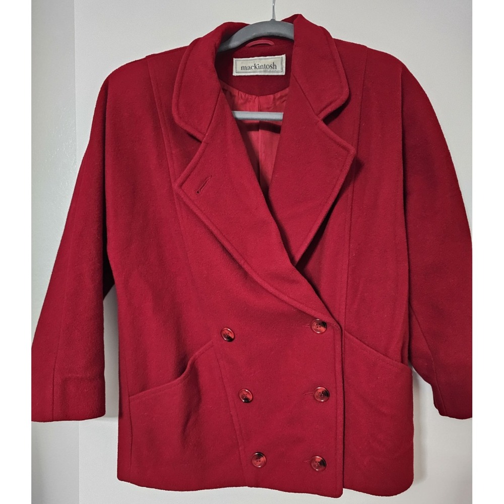 Vintage Mackintosh Red Double Breasted Wool Pea Coat Jacket Size 8 Burgundy